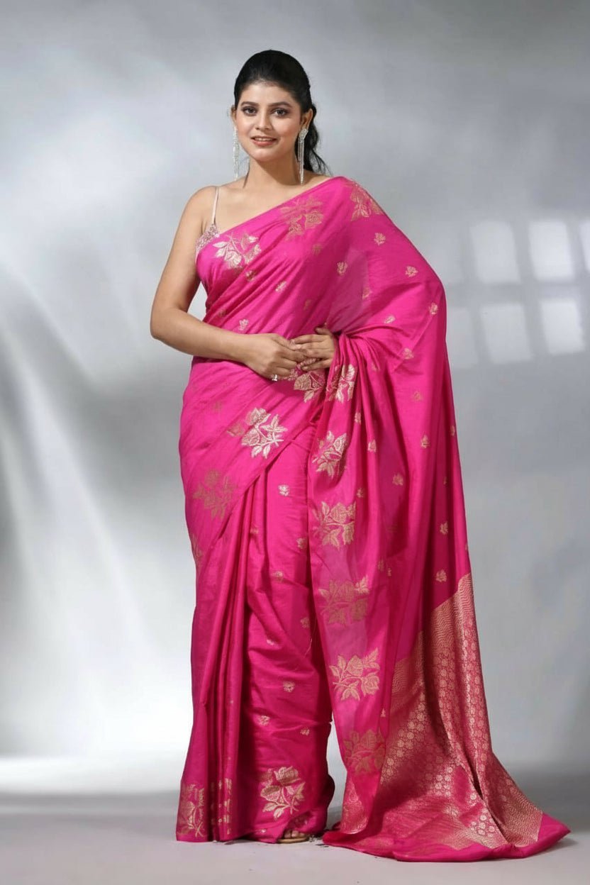 Rich look Banarasi Semi Katan Dyeable Silk Saree with Gold Zari Work