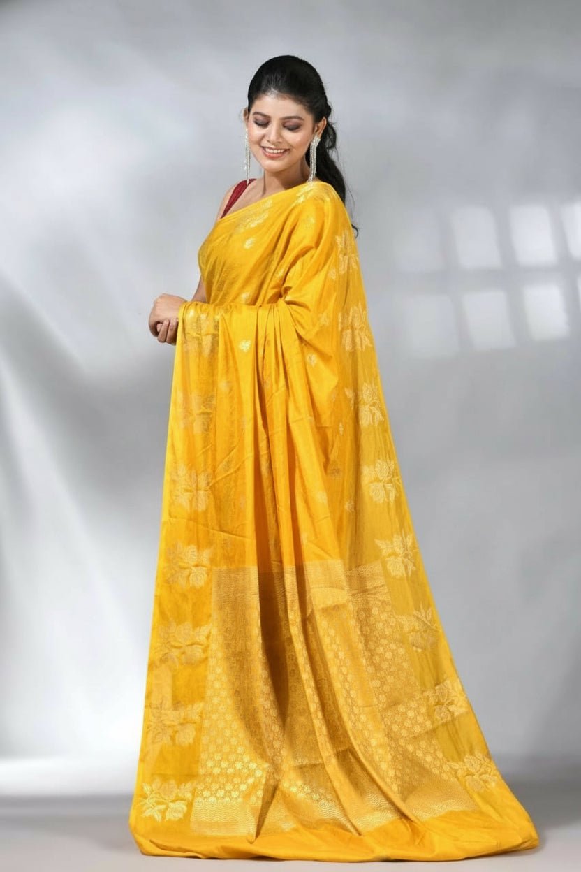 Rich look Banarasi Semi Katan Dyeable Silk Saree with Gold Zari Work