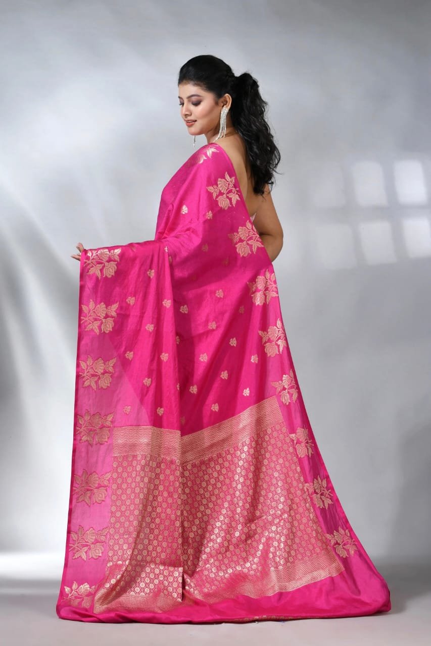 Rich look Banarasi Semi Katan Dyeable Silk Saree with Gold Zari Work