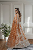 Rust Orange Butterfly Net Lehenga Choli with Sequins and Cording Embroidery