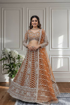 Rust Orange Butterfly Net Lehenga Choli with Sequins and Cording Embroidery