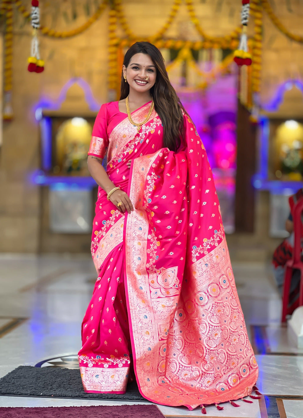 Soft Banarasi Silk Saree with Zari Weaving and Meenakari Design