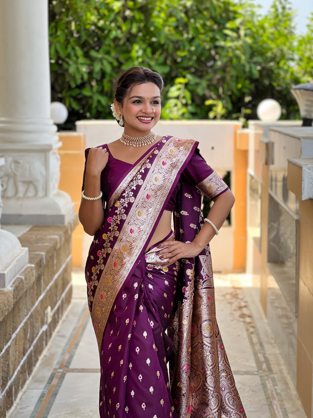 Soft Banarasi Silk Saree with Zari Weaving and Meenakari Design