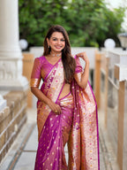 Soft Banarasi Silk Saree with Zari Weaving and Meenakari Design