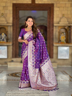 Soft Banarasi Silk Saree with Zari Weaving and Meenakari Design