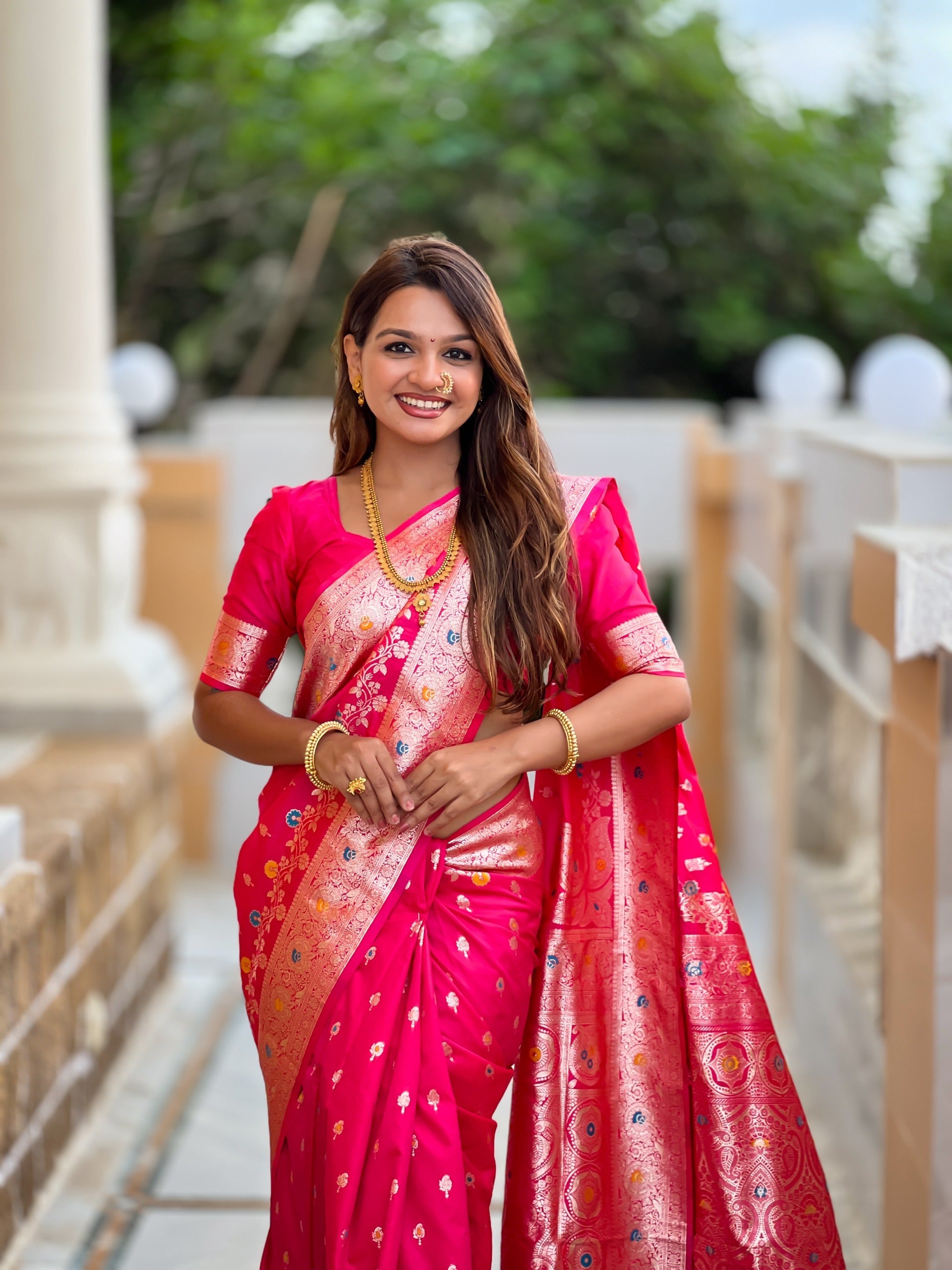 Soft Banarasi Silk Saree with Zari Weaving and Meenakari Design