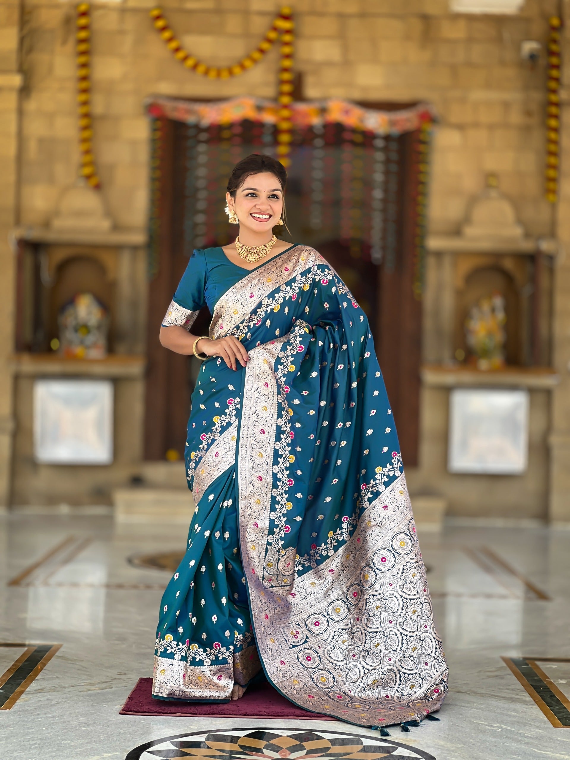 Soft Banarasi Silk Saree with Zari Weaving and Meenakari Design