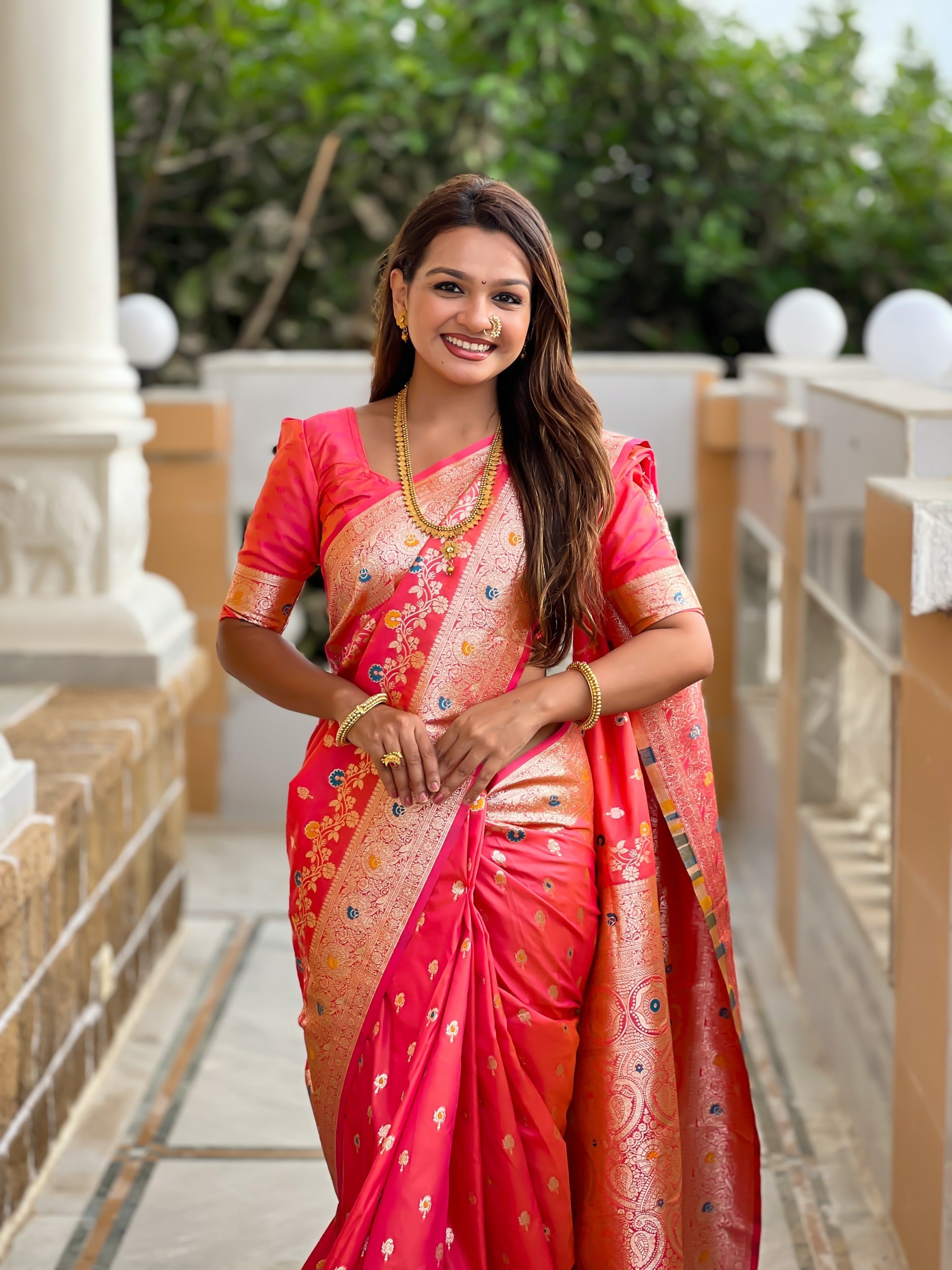 Soft Banarasi Silk Saree with Zari Weaving and Meenakari Design