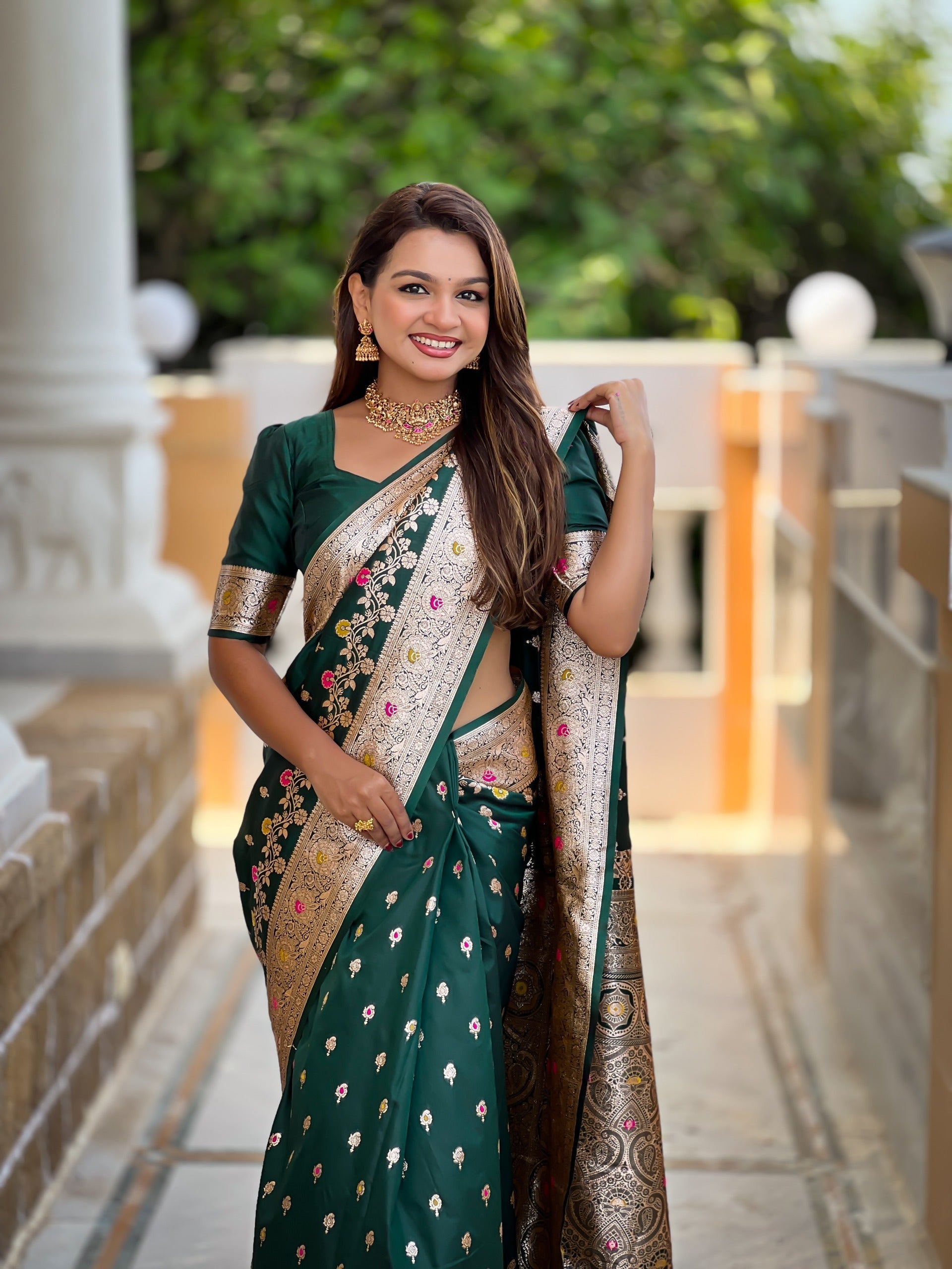 Soft Banarasi Silk Saree with Zari Weaving and Meenakari Design