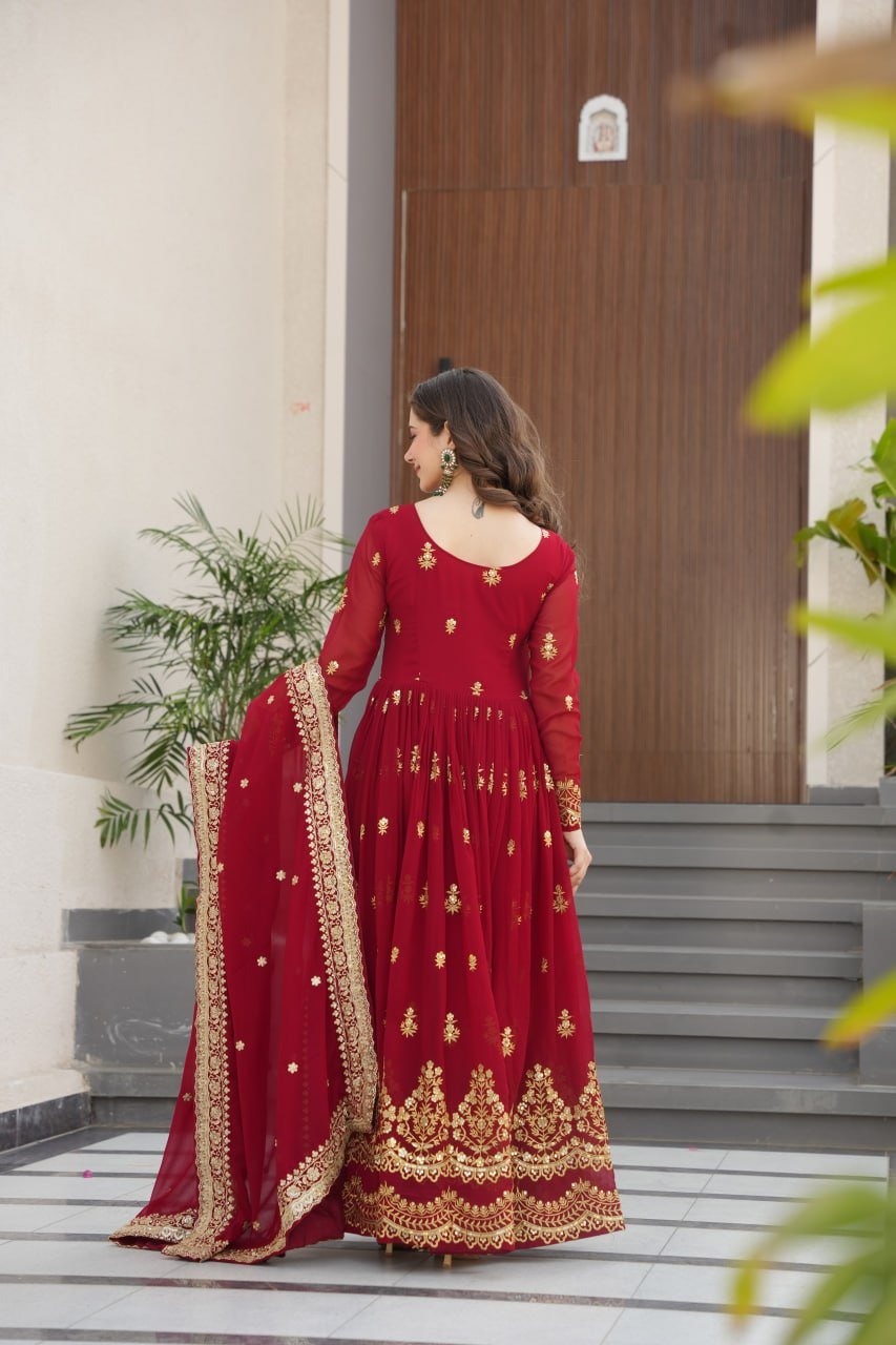 Stunning Faux Blooming Gown with Full Zari Embroidered Flair & Dupatta