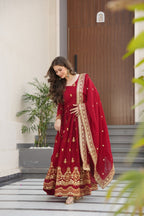 Stunning Faux Blooming Gown with Full Zari Embroidered Flair & Dupatta
