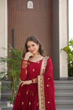 Stunning Faux Blooming Gown with Full Zari Embroidered Flair & Dupatta