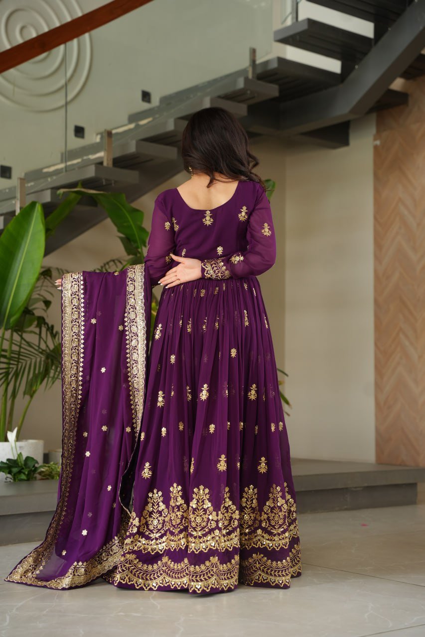 Stunning Faux Blooming Gown with Full Zari Embroidered Flair & Dupatta