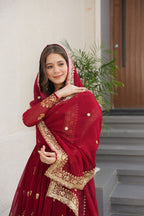 Stunning Faux Blooming Gown with Full Zari Embroidered Flair & Dupatta