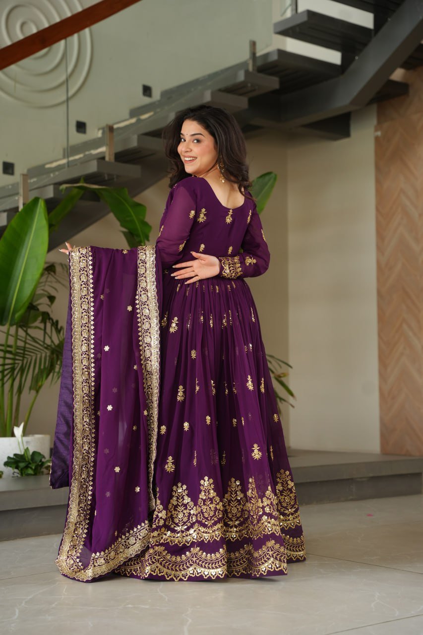 Stunning Faux Blooming Gown with Full Zari Embroidered Flair & Dupatta