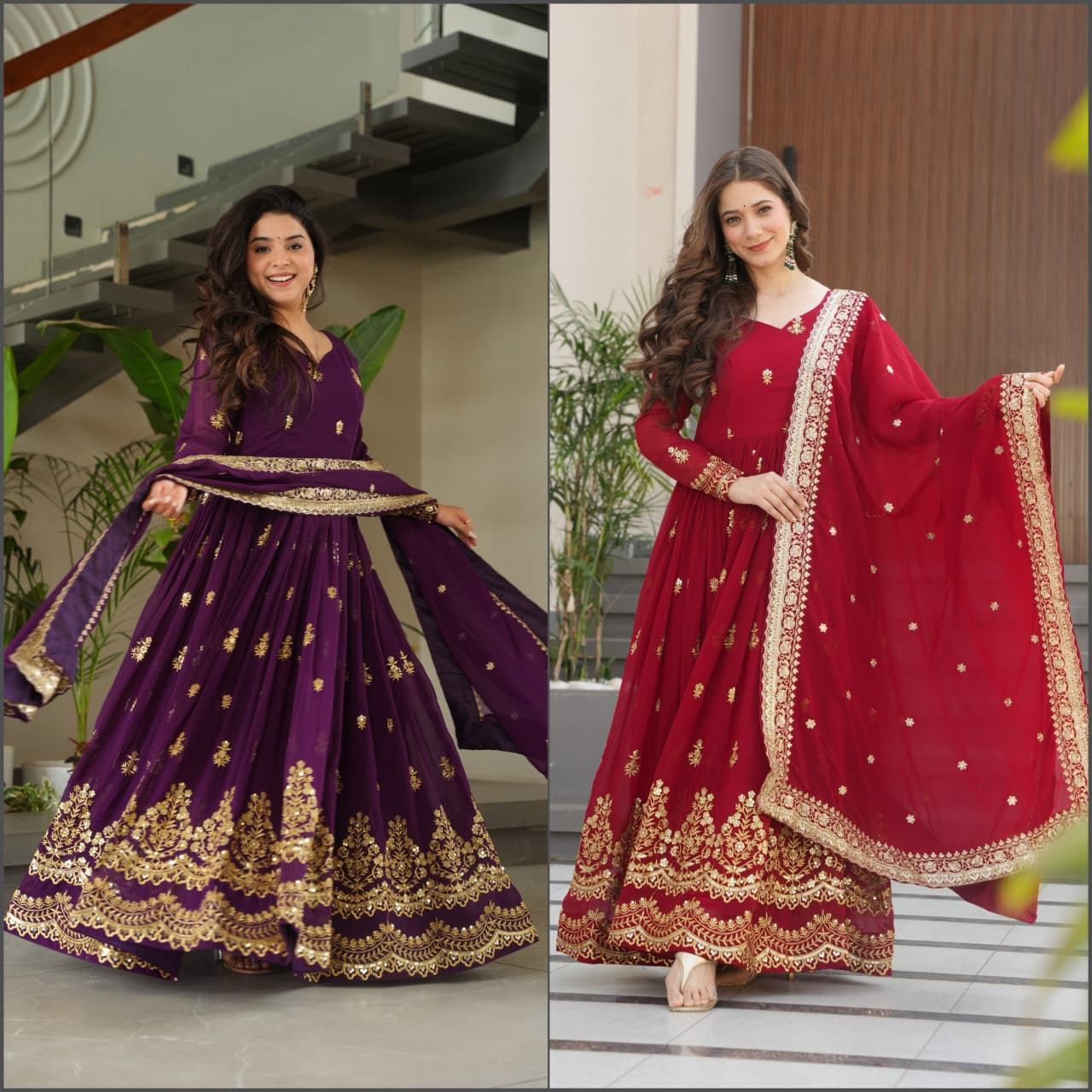 Stunning Faux Blooming Gown with Full Zari Embroidered Flair & Dupatta