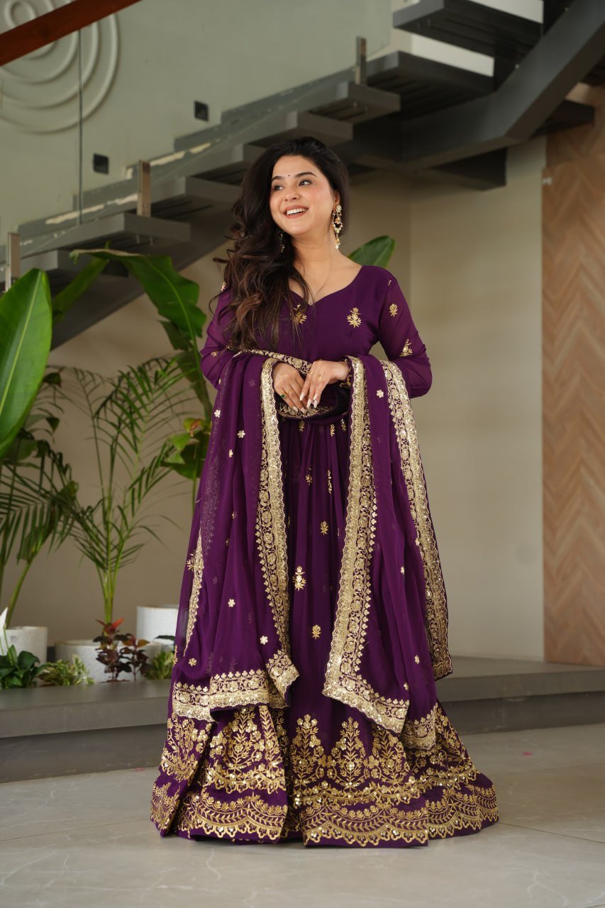 Stunning Faux Blooming Gown with Full Zari Embroidered Flair & Dupatta