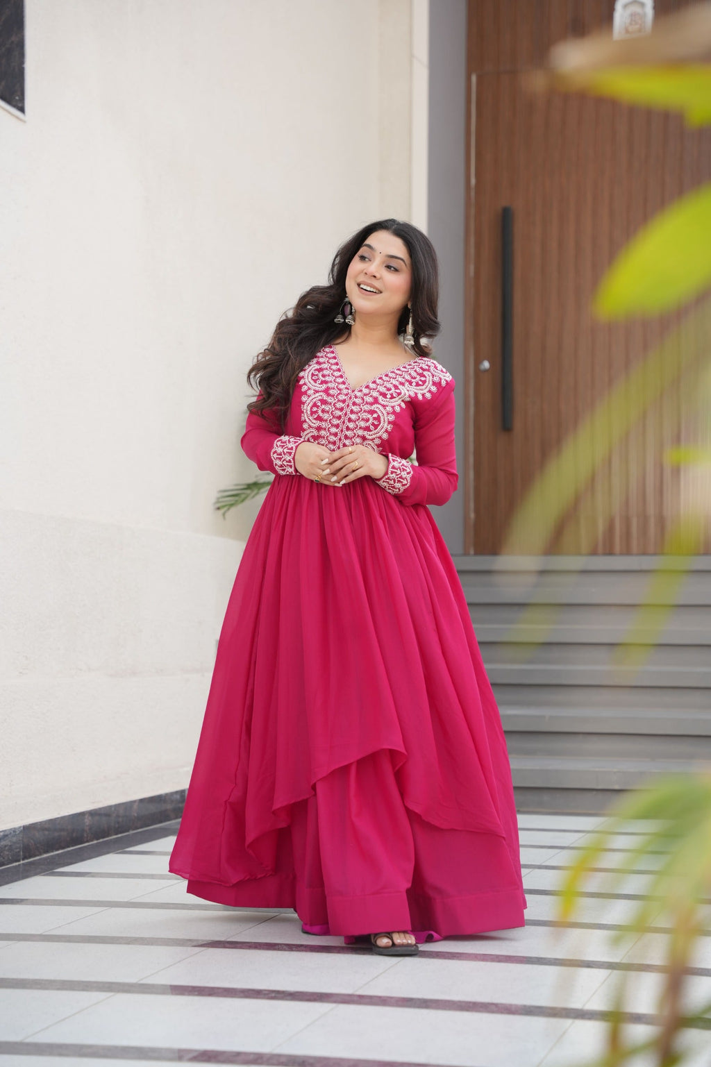 The "Bollywood Style" Star Georgette V-Neck Gown