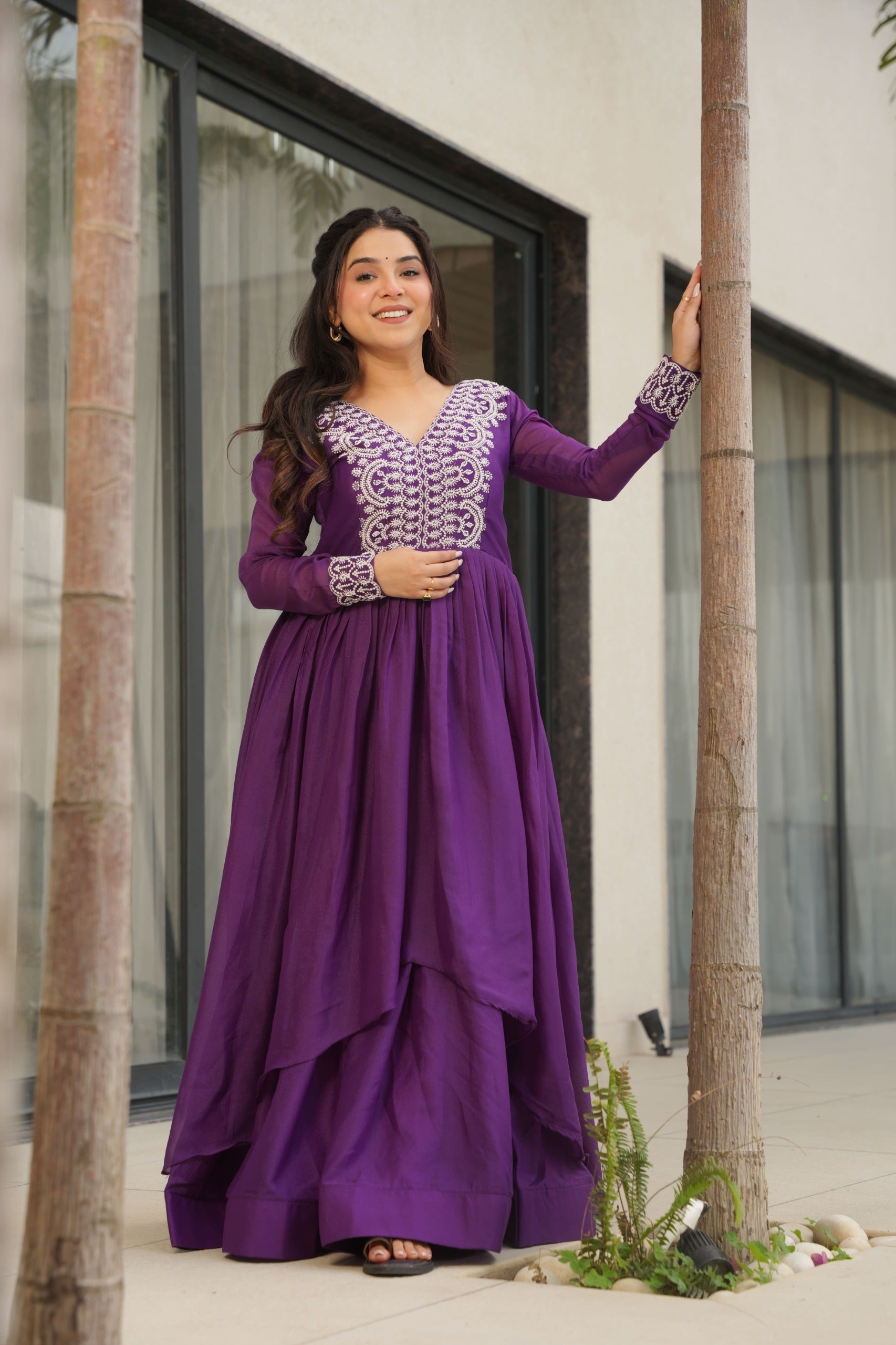 The "Bollywood Style" Star Georgette V-Neck Gown