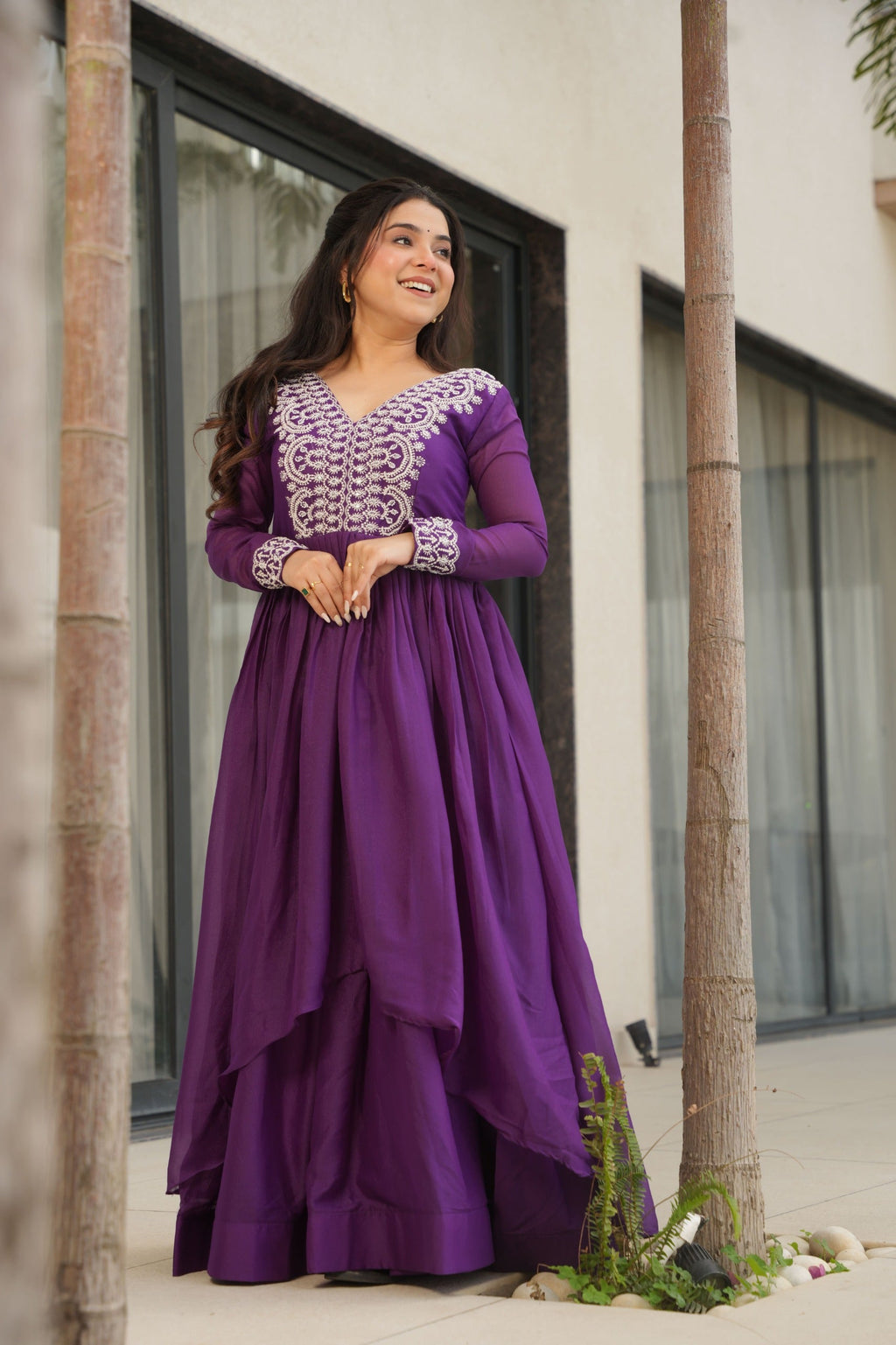 The "Bollywood Style" Star Georgette V-Neck Gown
