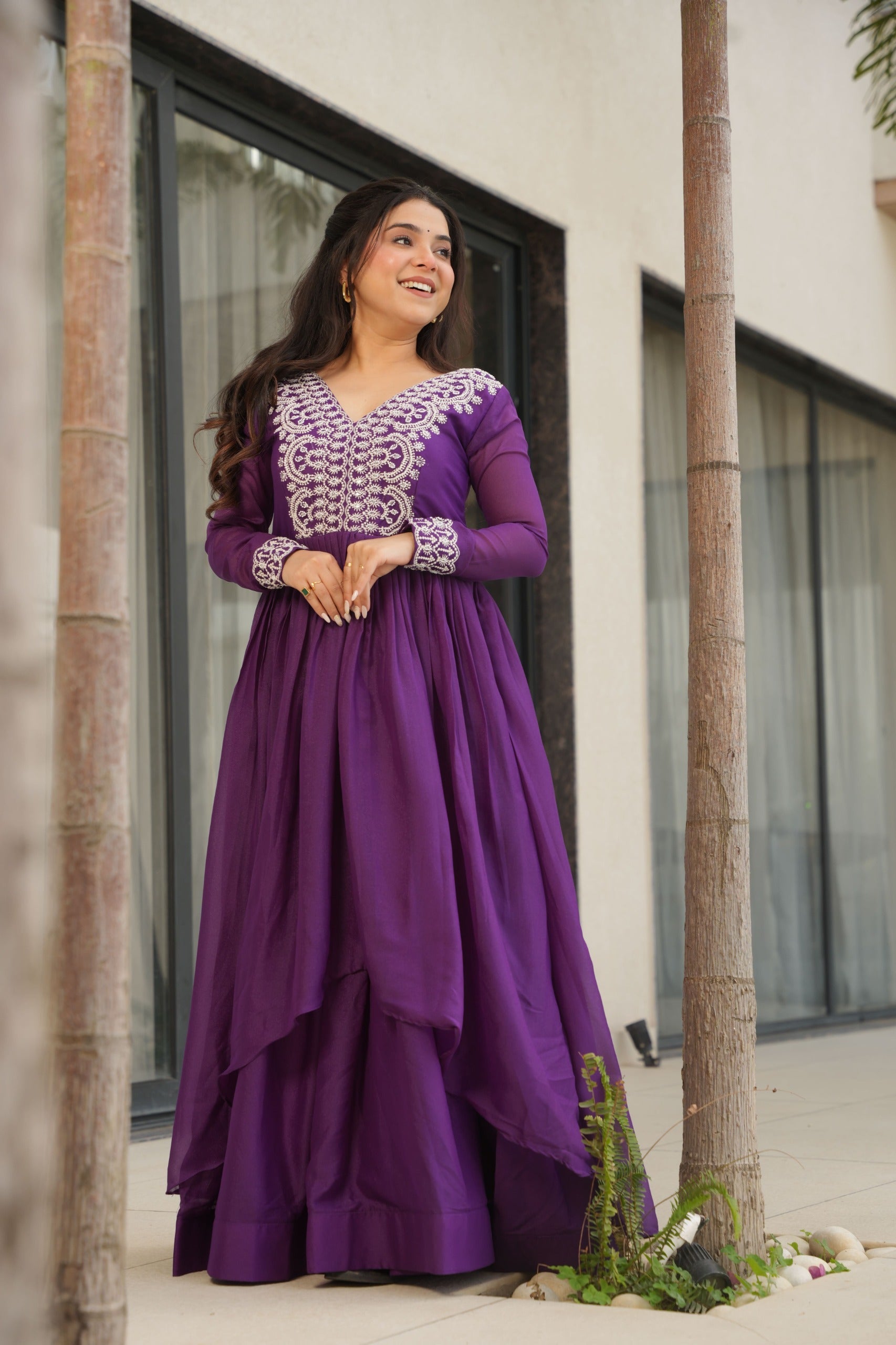 The "Bollywood Style" Star Georgette V-Neck Gown